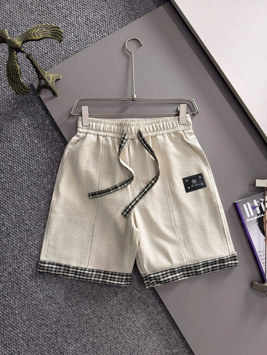 Plaid Cuff Label Decor Shorts