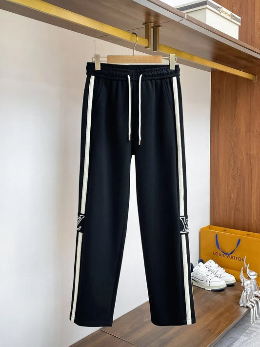 Side Stripe Letter Embroidered Straight Pants