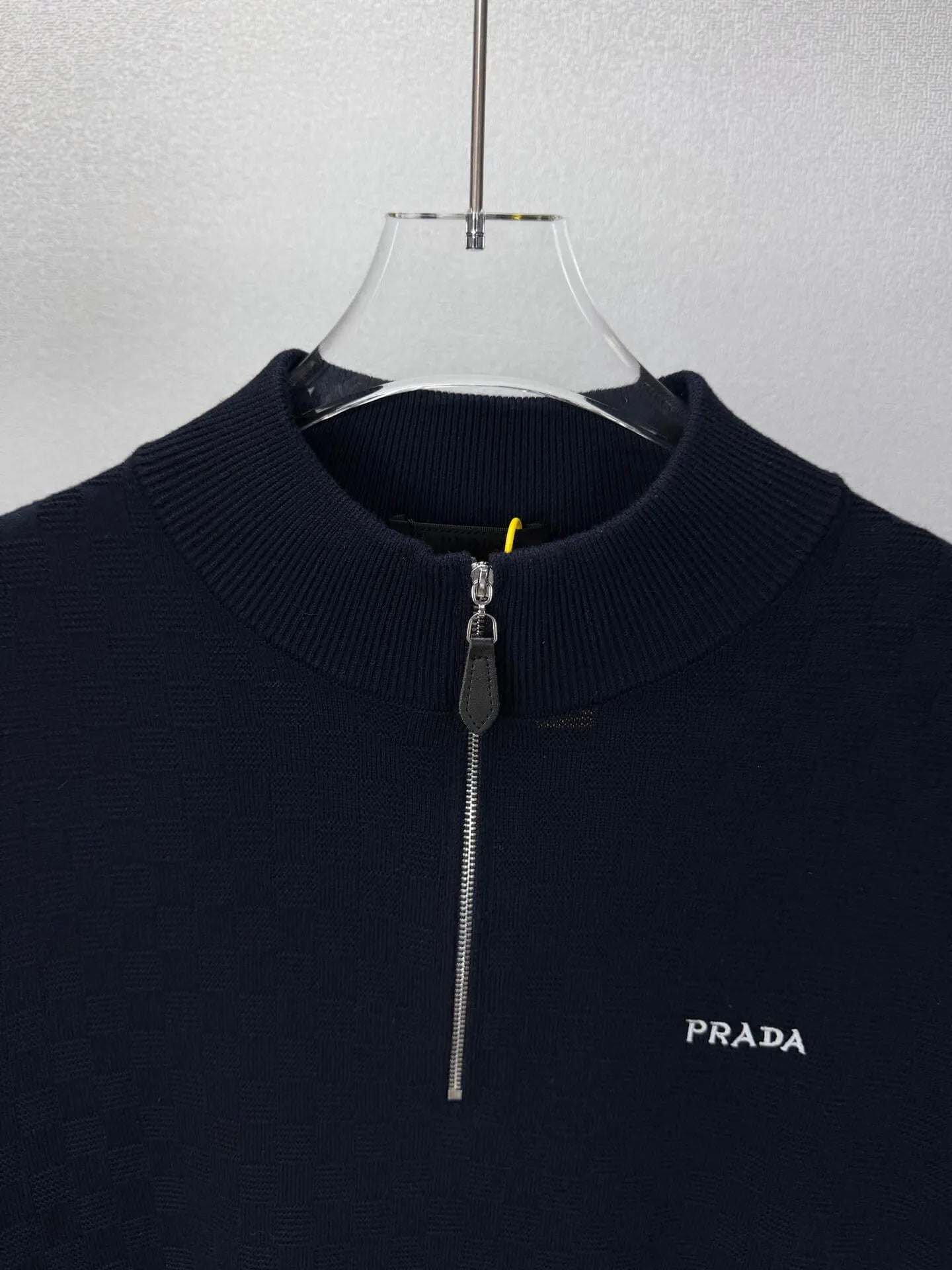 Embroidery  Checker Half Zip Knit Sweater