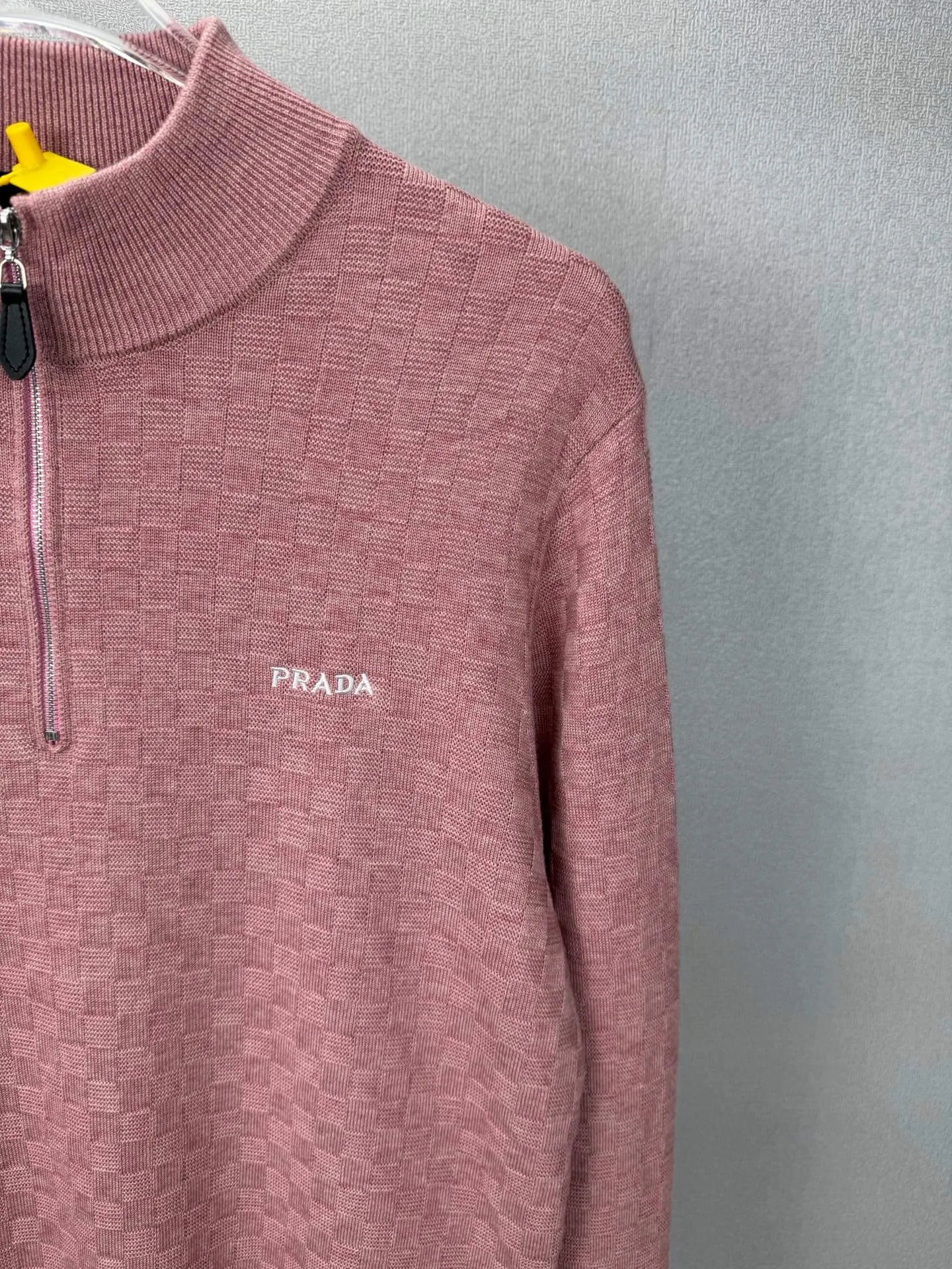 Embroidery  Checker Half Zip Knit Sweater