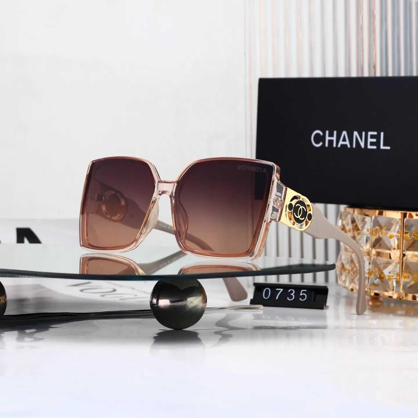 Hollow Double C Metal Square Sunglasses