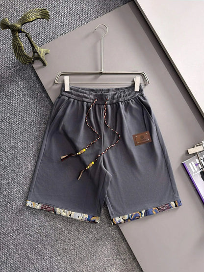 Braided Drawstring Printed Cuff Shorts