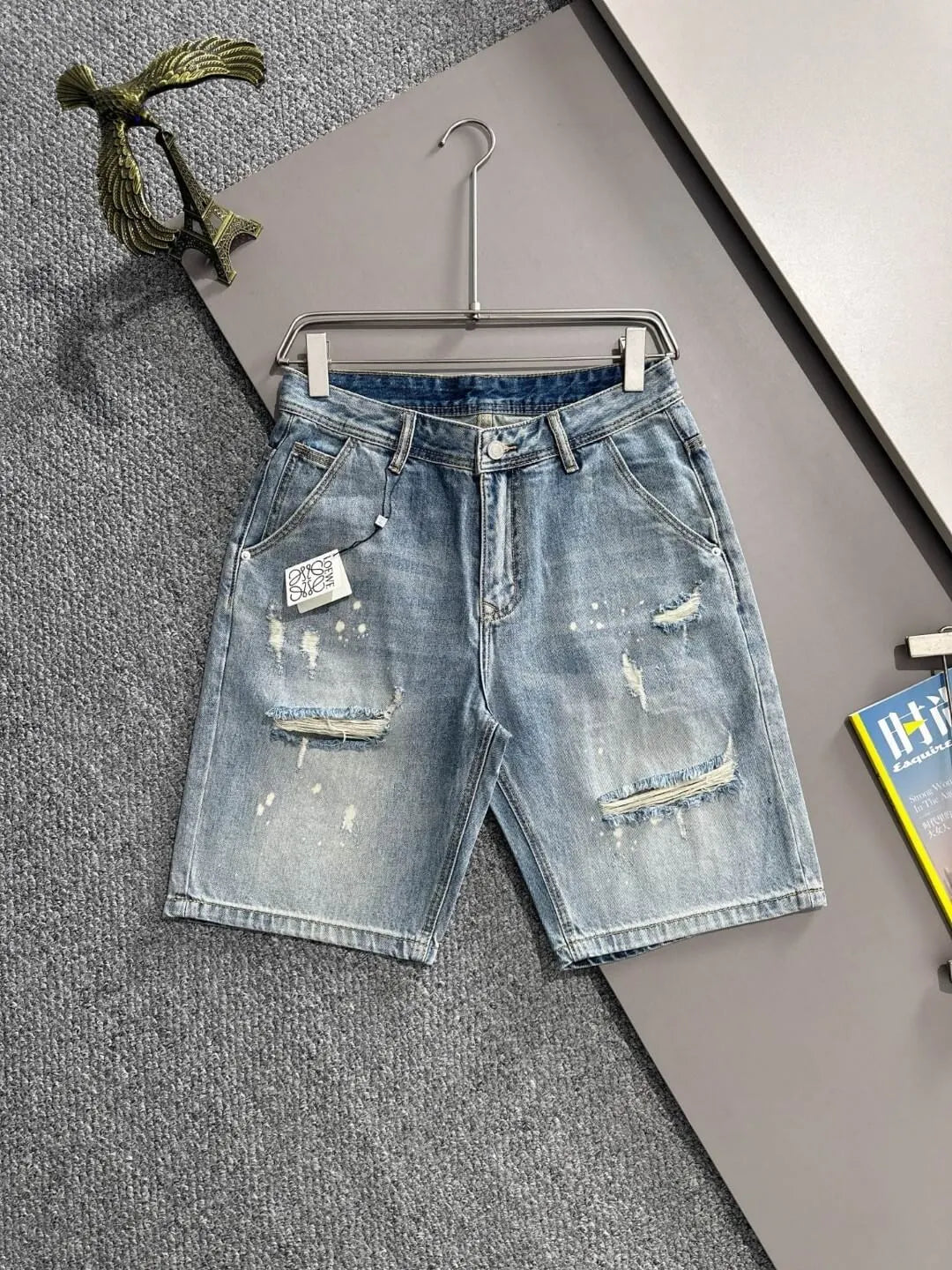 Splatter Paint Frayed Ripped Denim Shorts