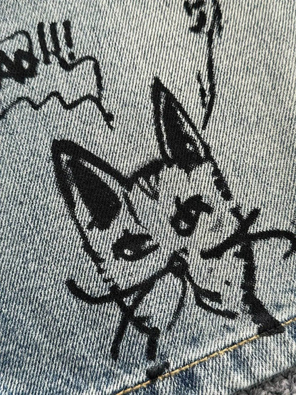 Cartoon Graffiti Print Denim Shorts