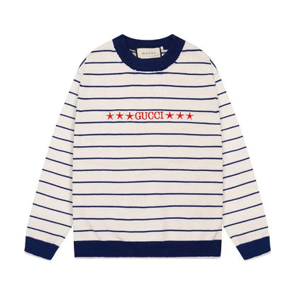 Star Embroidery Stripe Crewneck Sweater