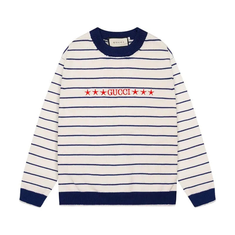 Star Embroidery Stripe Crewneck Sweater