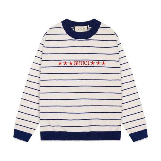 Star Embroidery Stripe Crewneck Sweater
