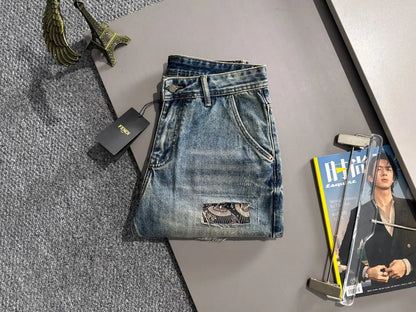 Ethnic Patchwork Decor Denim Shorts