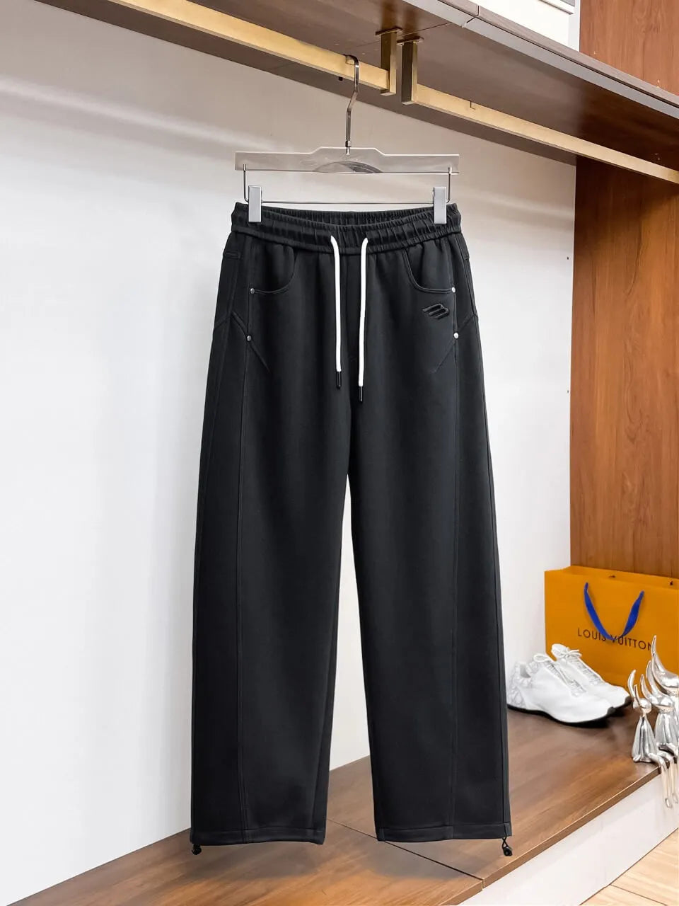 Geometric Stitching Adjustable‑hem Pants