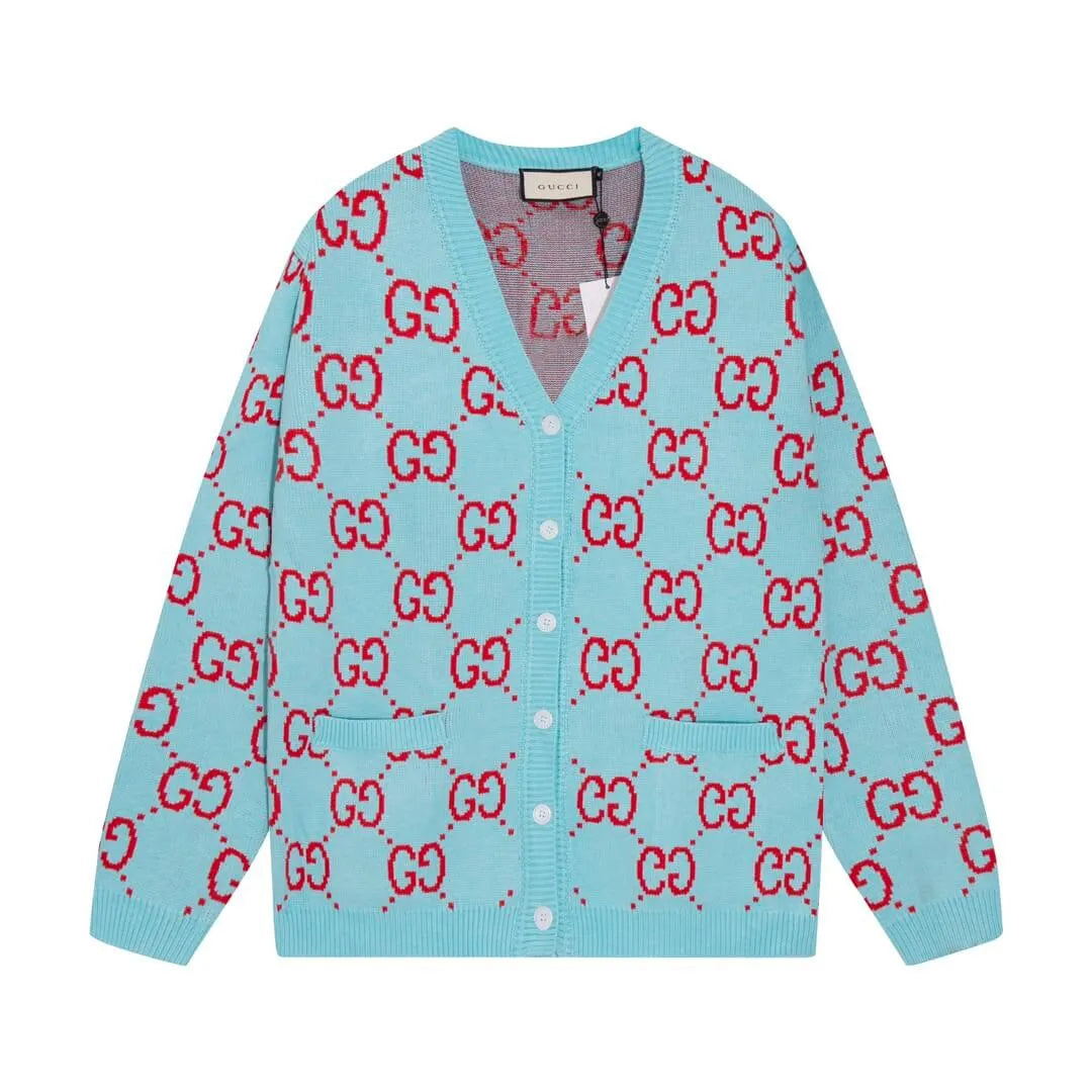 Bicolor Monogram V‑Neck Knit Sweater Cardigan