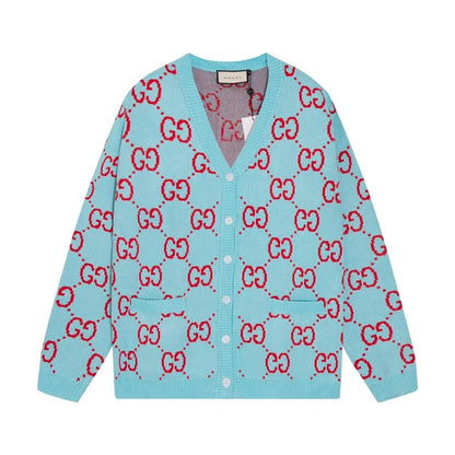 Bicolor Monogram V‑Neck Knit Sweater Cardigan