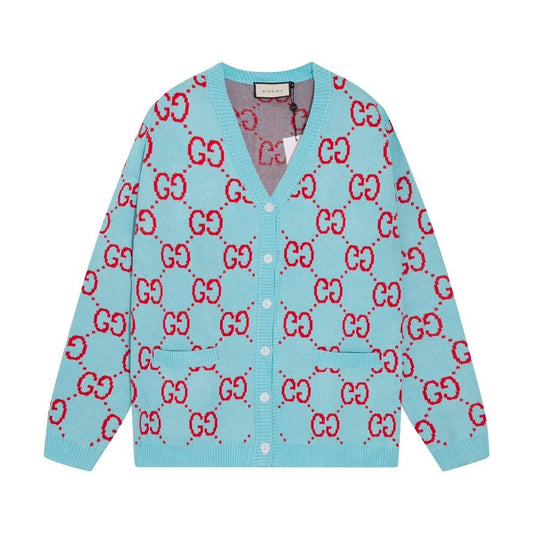 Bicolor Monogram V‑Neck Knit Sweater Cardigan