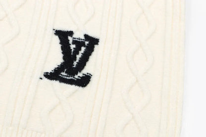 Cable‑Knit V‑Neck Striped Sweater