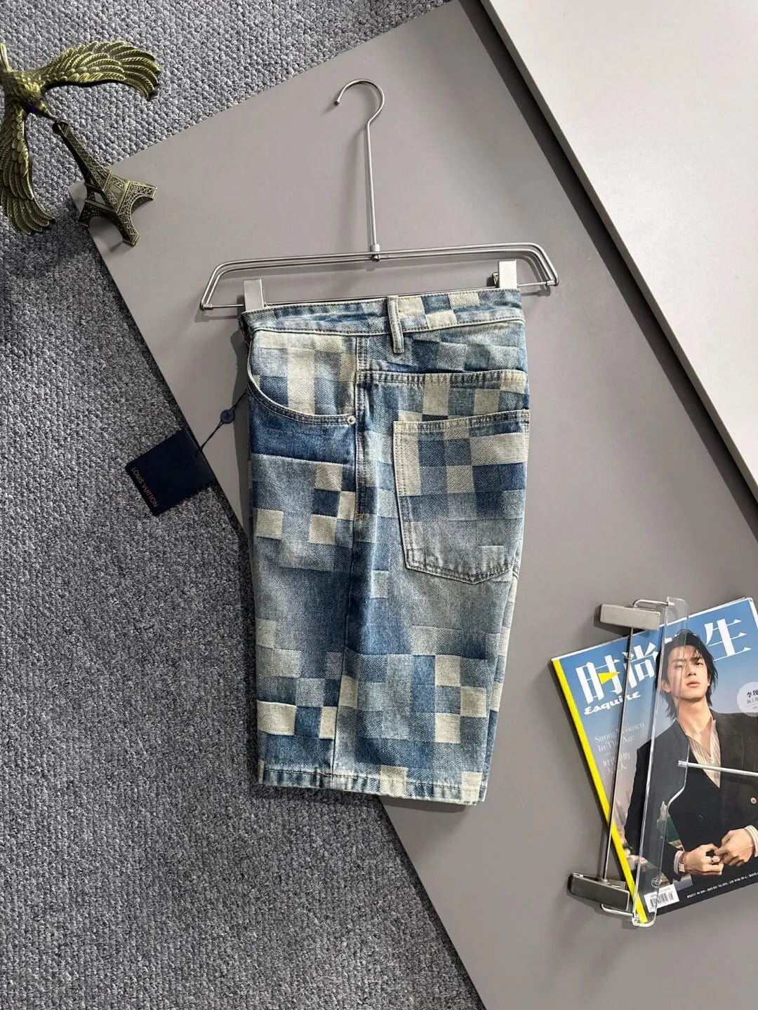 Plaid Checkered Jacquard Denim Shorts