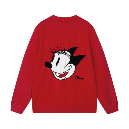 Cartoon Embroidery Red Sweater