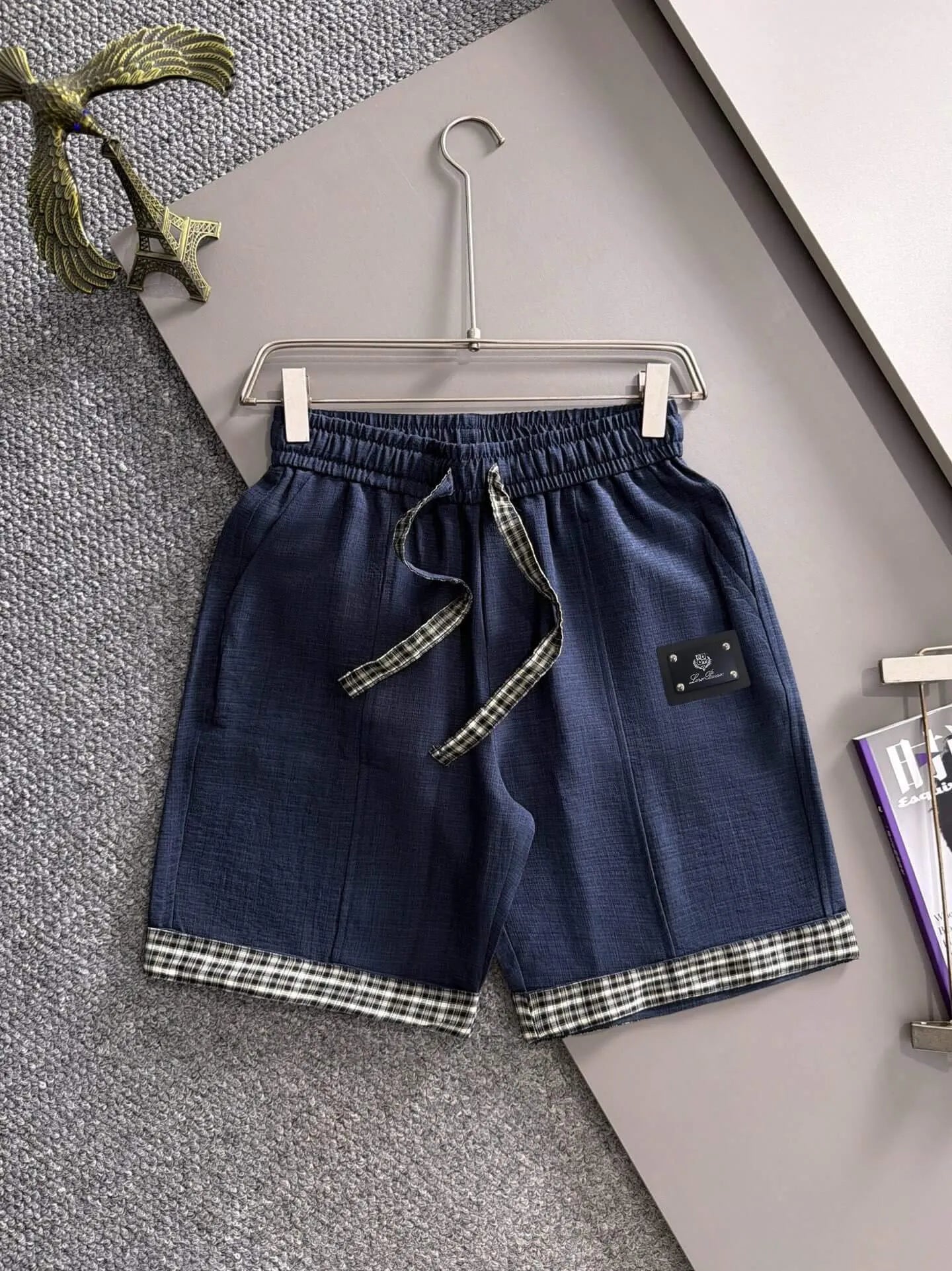 Plaid Cuff Label Decor Shorts