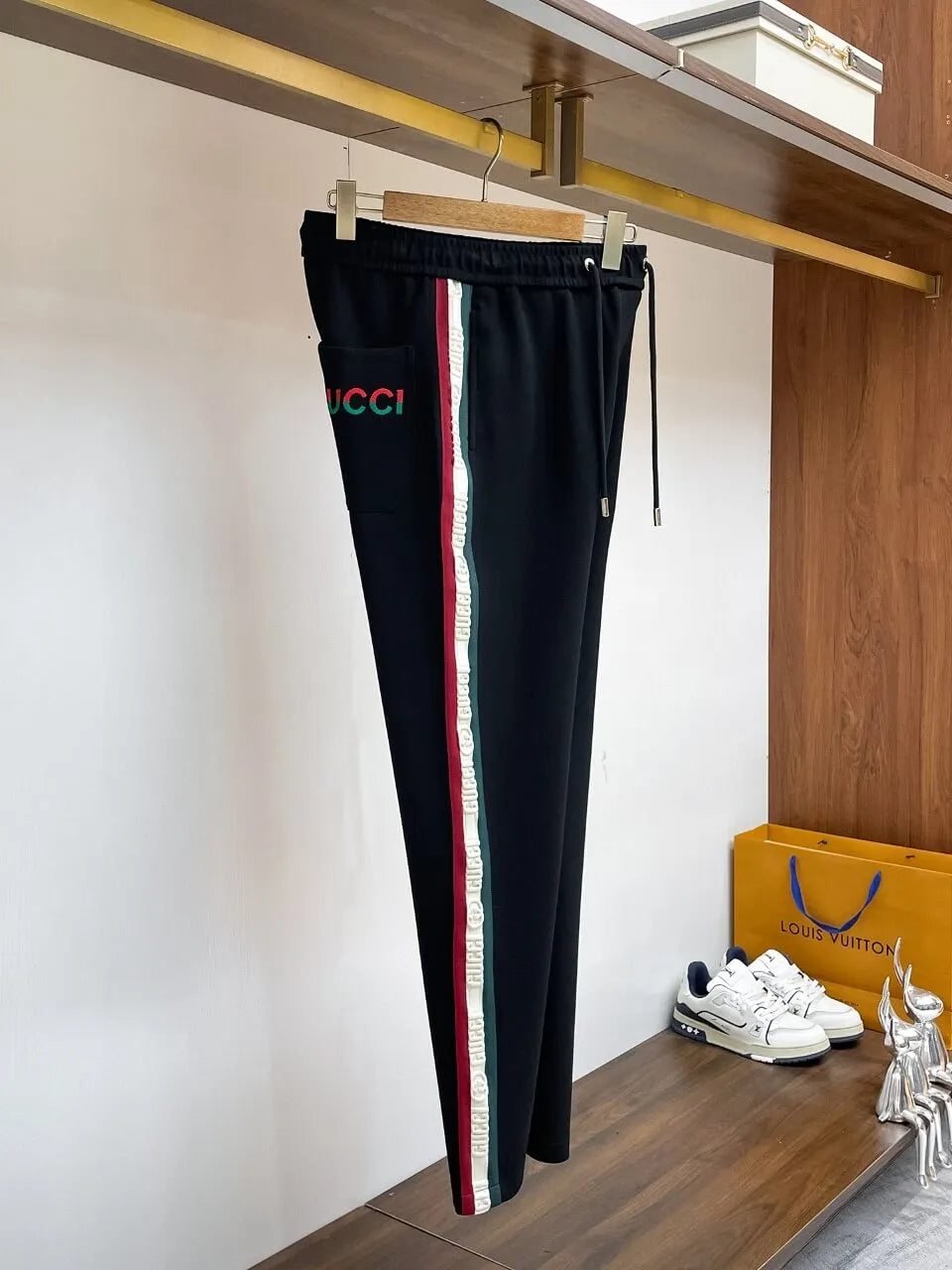 Embossed Side‑Stripe Embroidery Straight Pants