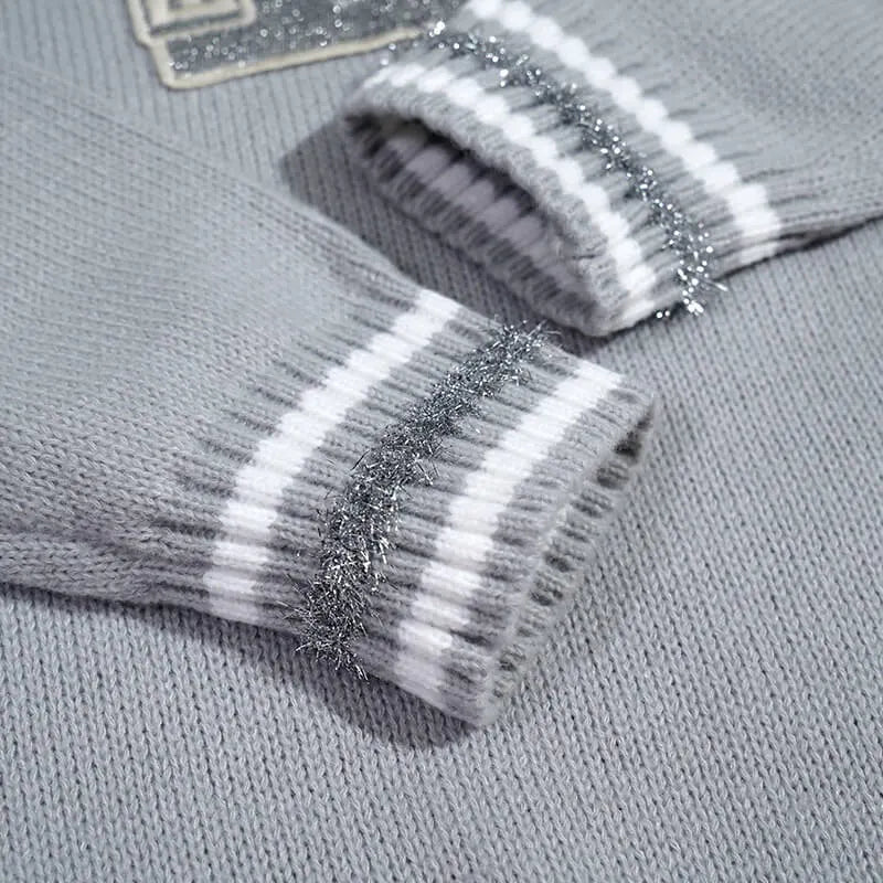 Silver Patch Striped Cuff Knit Sweater
