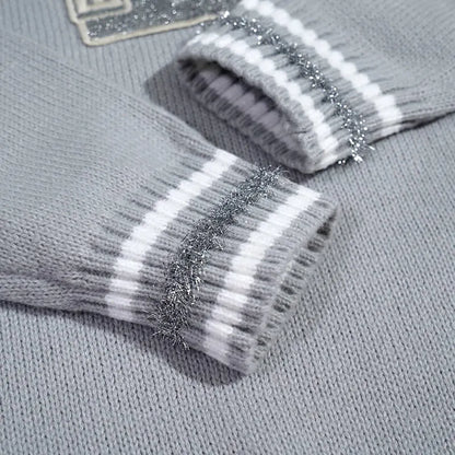 Silver Patch Striped Cuff Knit Sweater