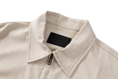 Double‑Pocket Cotton‑Linen Zip‑Up Jacket