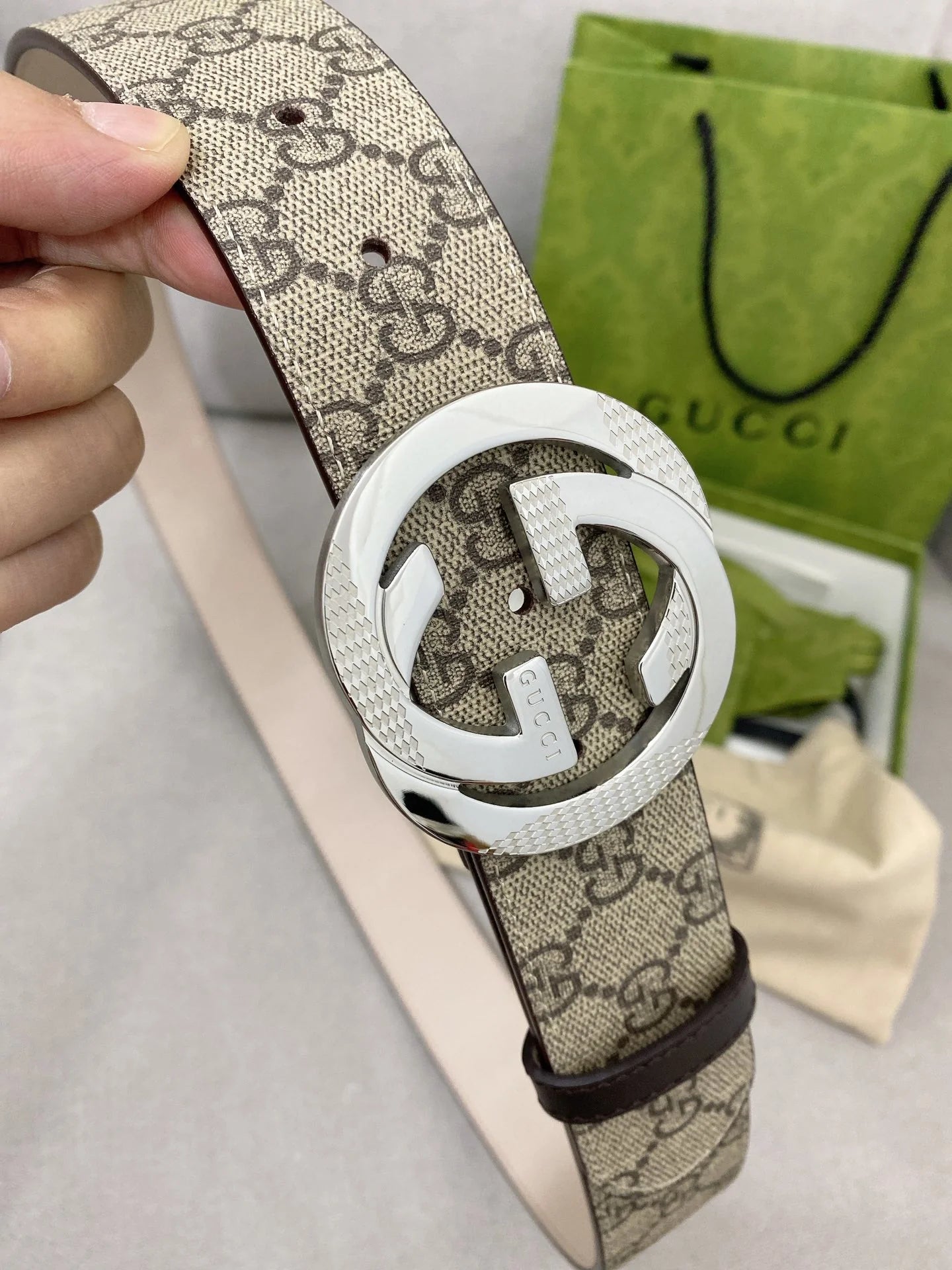 Retro Double G All-Over Print Leather Belt