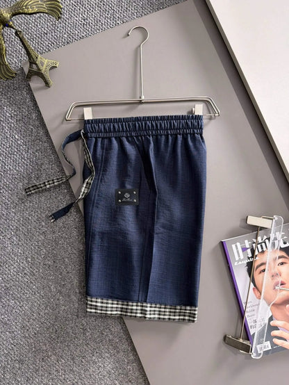 Plaid Cuff Label Decor Shorts