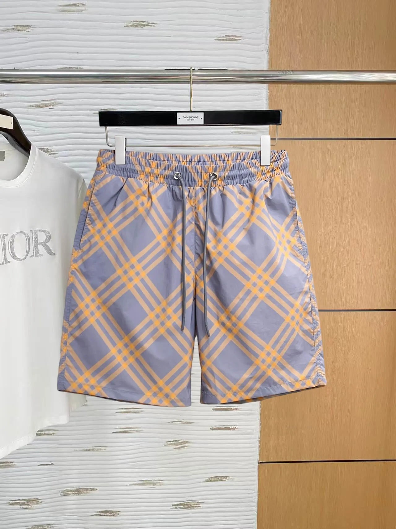 Diamond Plaid Drawstring Casual Shorts