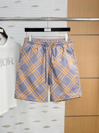 Diamond Plaid Drawstring Casual Shorts