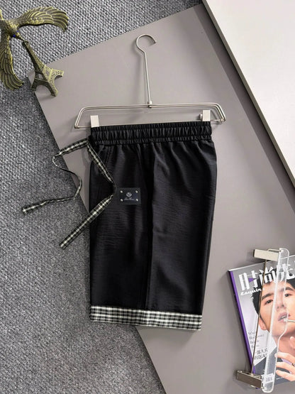 Plaid Cuff Label Decor Shorts