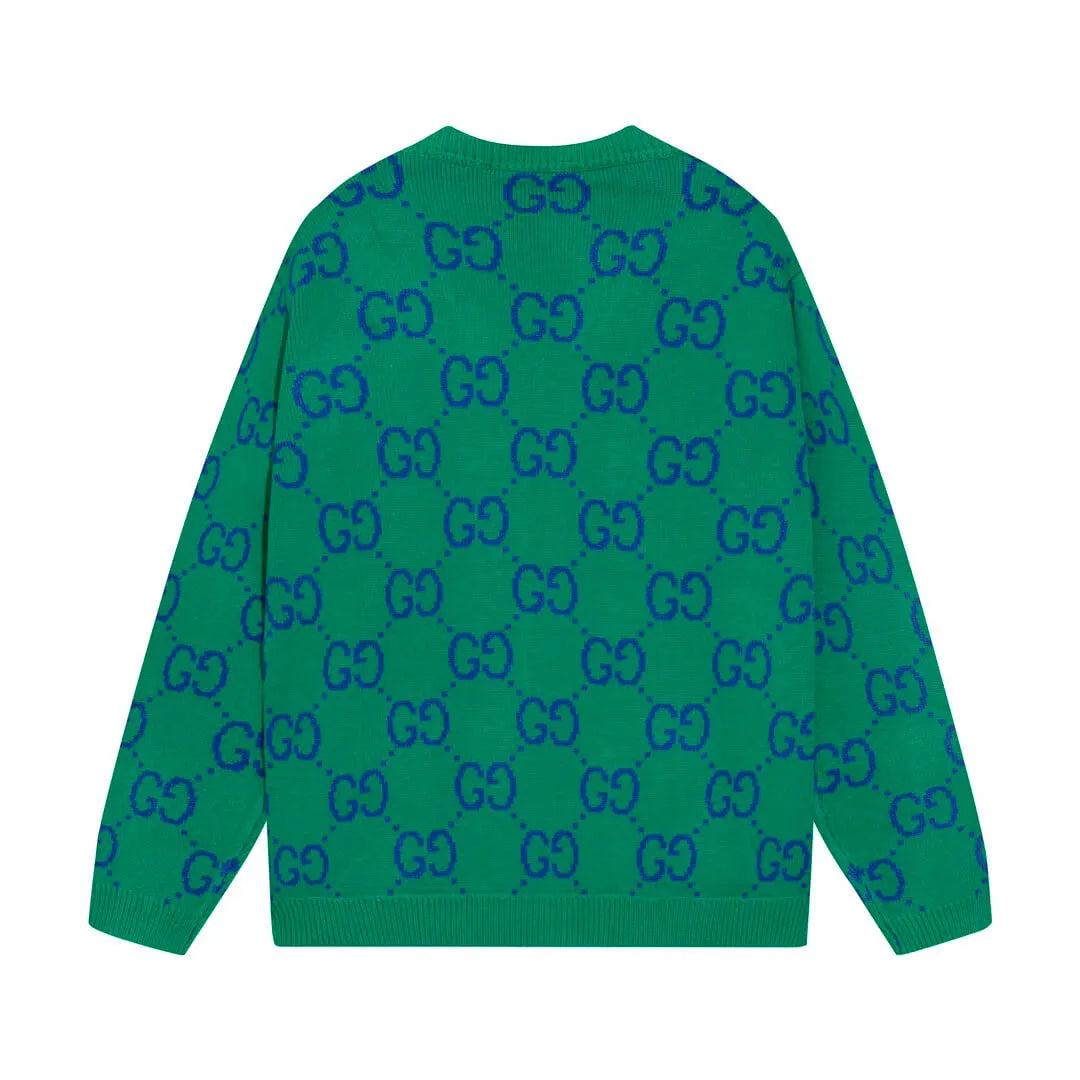 Bicolor Monogram V‑Neck Knit Sweater Cardigan