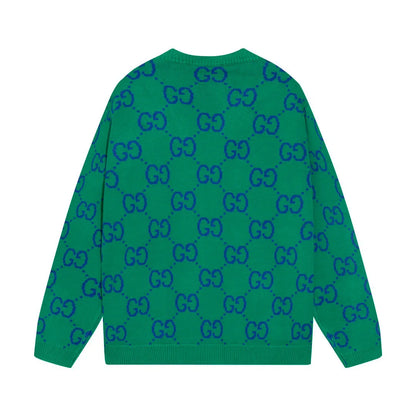 Bicolor Monogram V‑Neck Knit Sweater Cardigan