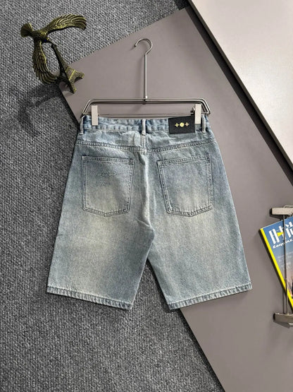 Star Cross Embroidered Distressed Denim Shorts