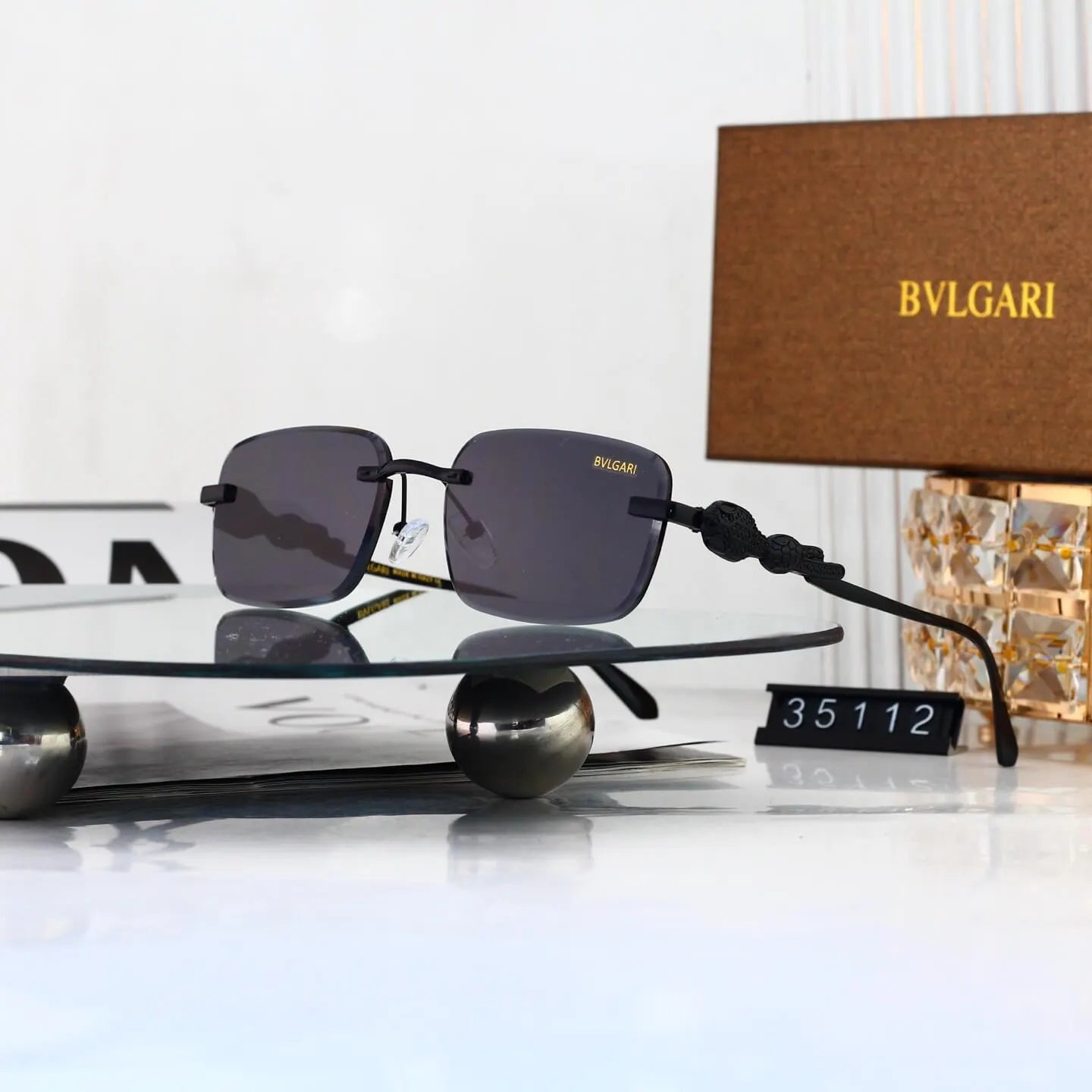 Business Rimless Rectangular Sunglasses