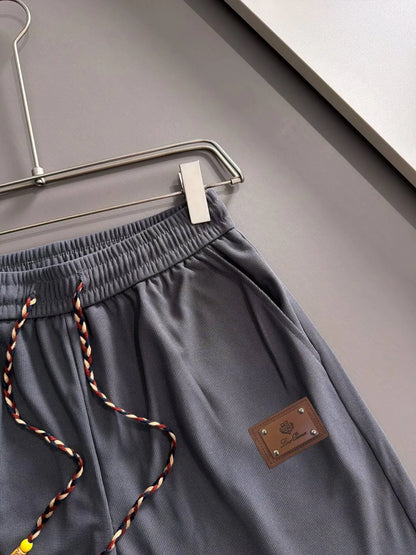 Braided Drawstring Printed Cuff Shorts