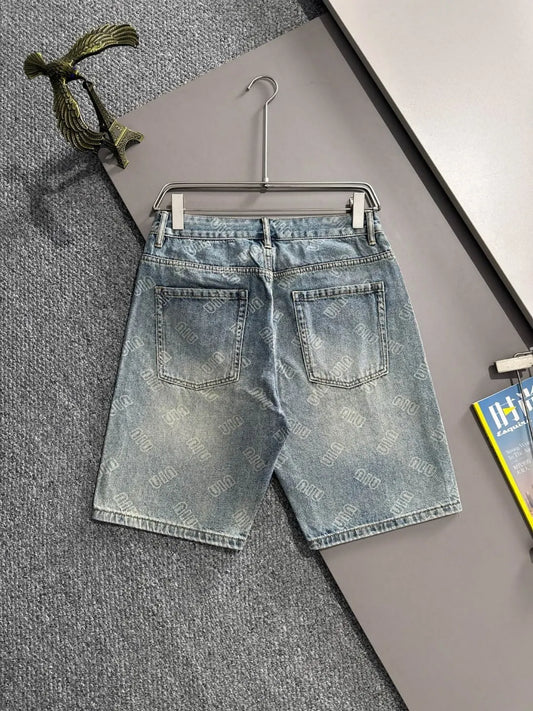 All‑Over Printed Vintage Denim Shorts
