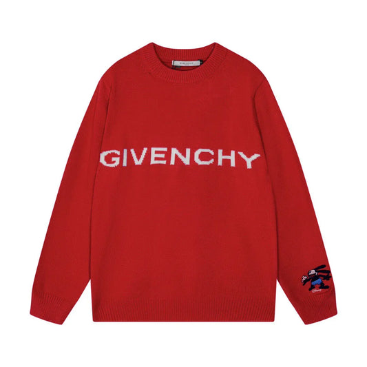 Cartoon Embroidery Red Sweater