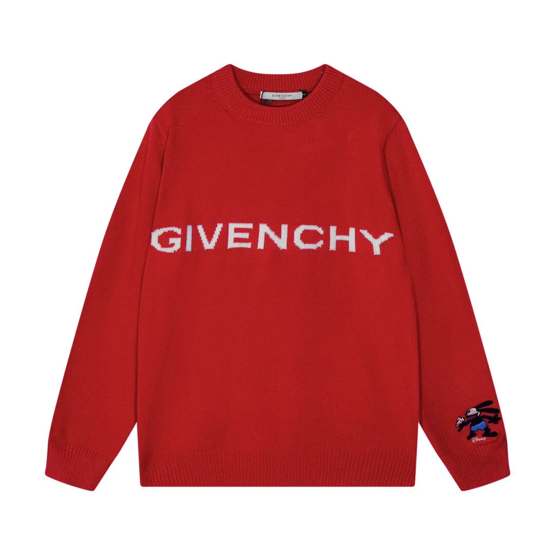 Cartoon Embroidery Red Sweater