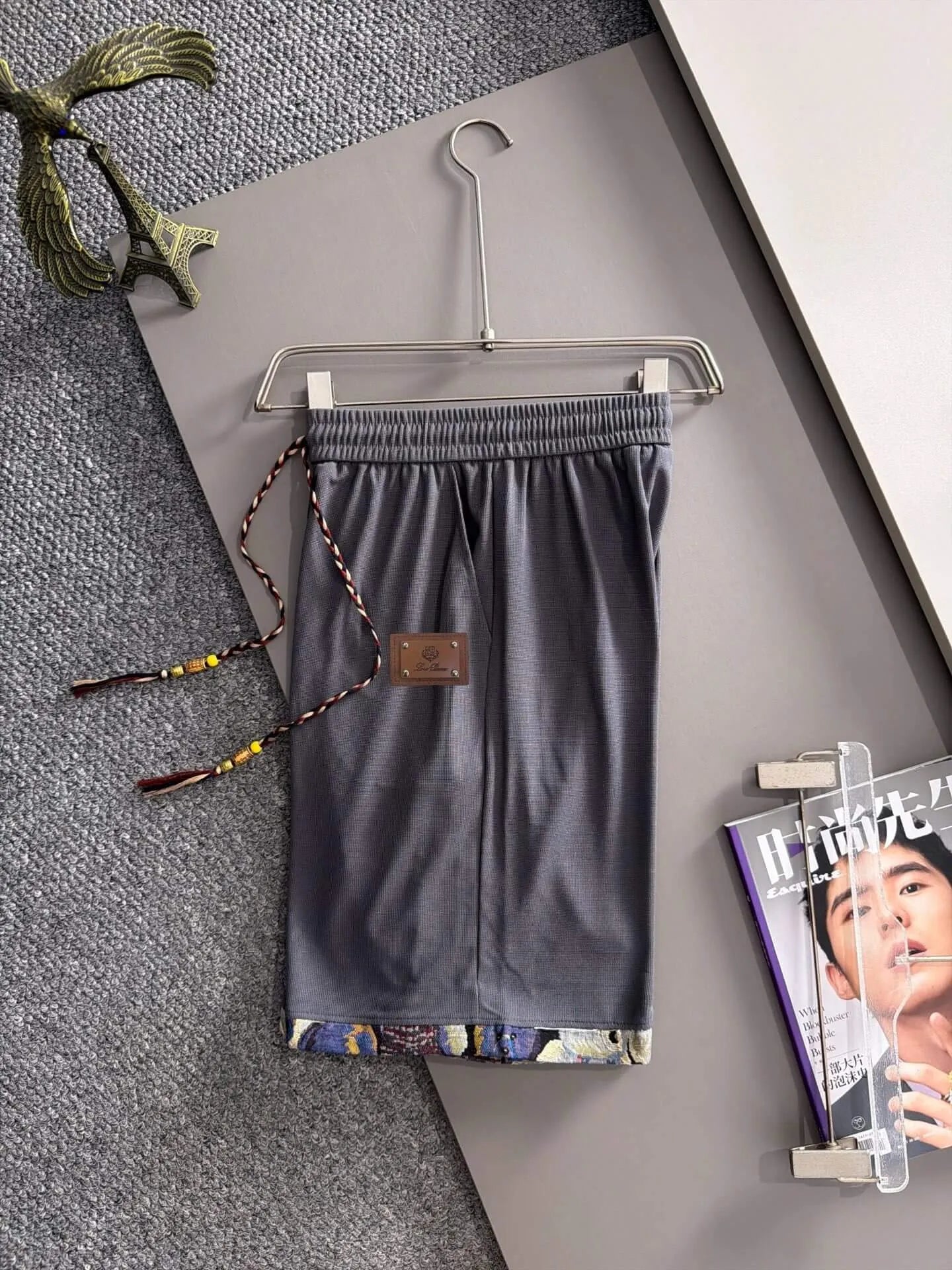 Braided Drawstring Printed Cuff Shorts