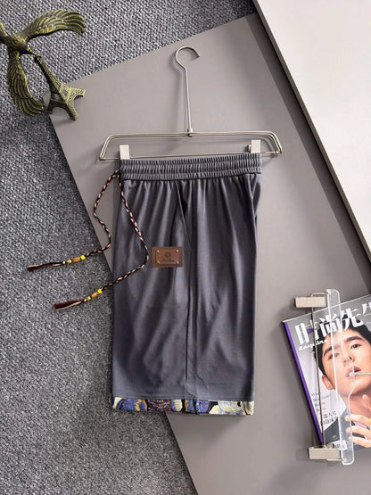 Braided Drawstring Printed Cuff Shorts