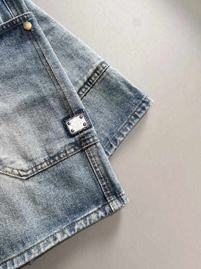 Cargo Pocket Washed Denim Shorts