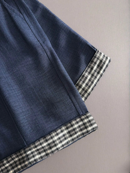 Plaid Cuff Label Decor Shorts