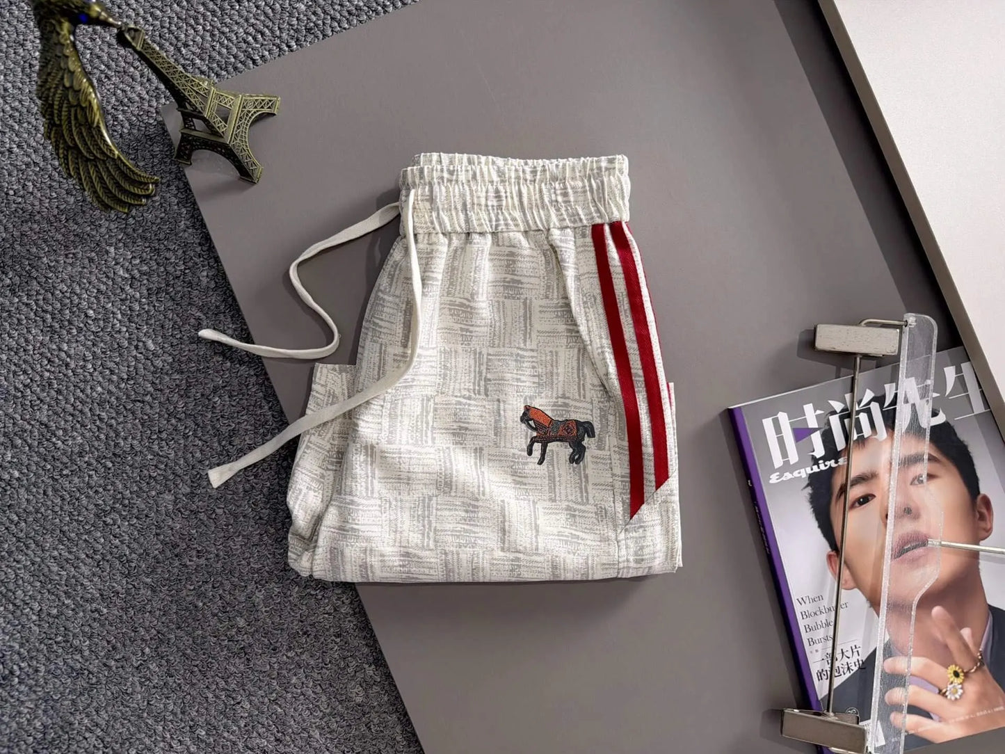 Horse Embroidery Side Stripe Shorts