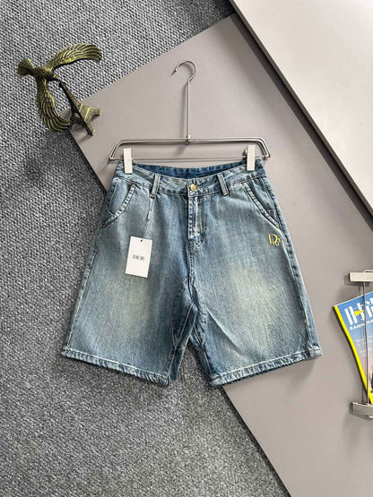 Embroidery Washed Denim Shorts