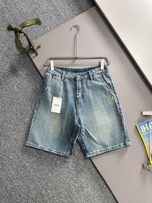 Embroidery Washed Denim Shorts