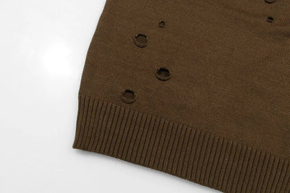 Distressed Hole Crewneck Sweater