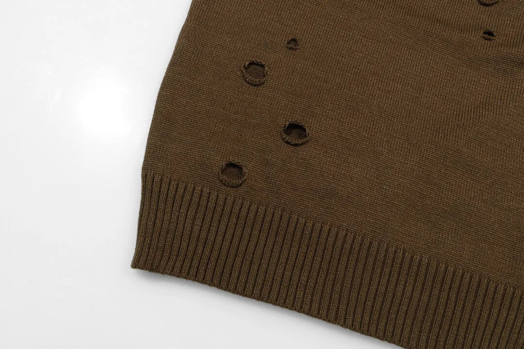 Distressed Hole Crewneck Sweater