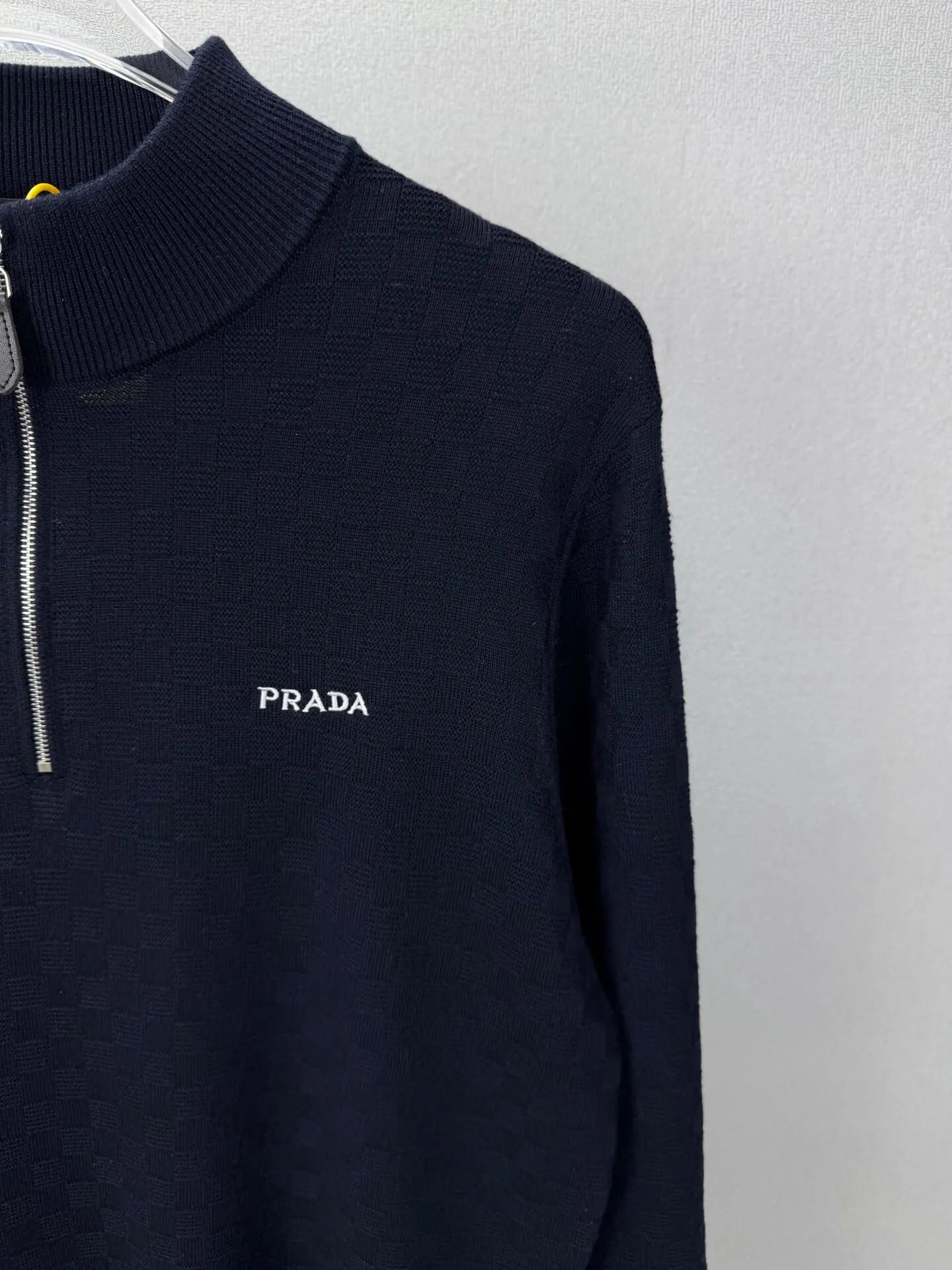 Embroidery  Checker Half Zip Knit Sweater