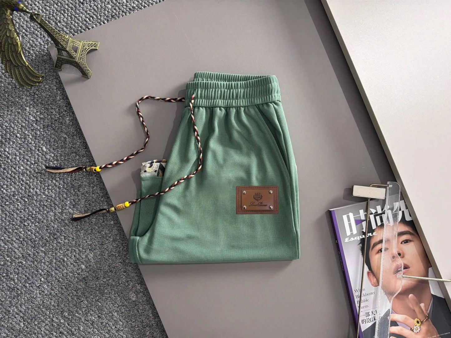 Braided Drawstring Printed Cuff Shorts