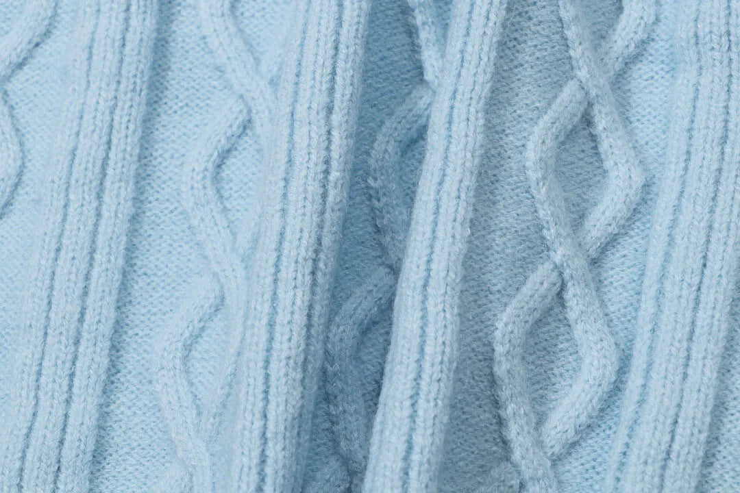 Cable‑Knit V‑Neck Striped Sweater