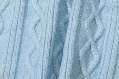 Cable‑Knit V‑Neck Striped Sweater